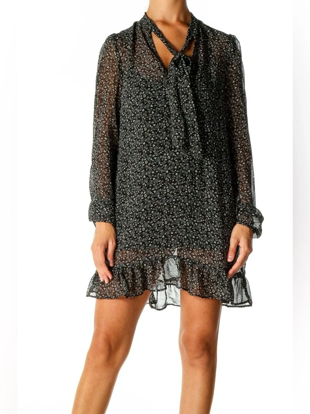 Free People Black Retro Floral Dress Size XS